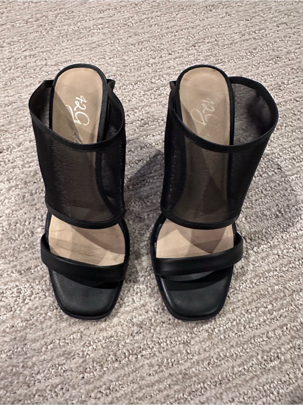 42 GOLD Black Mesh High-Heel Slide Sandals